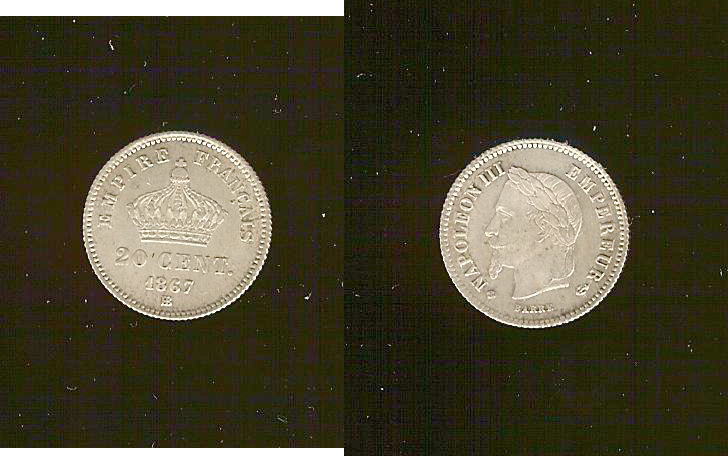 20 centimes Napoléon III, tête laurée, grand module 1867 Strasbo